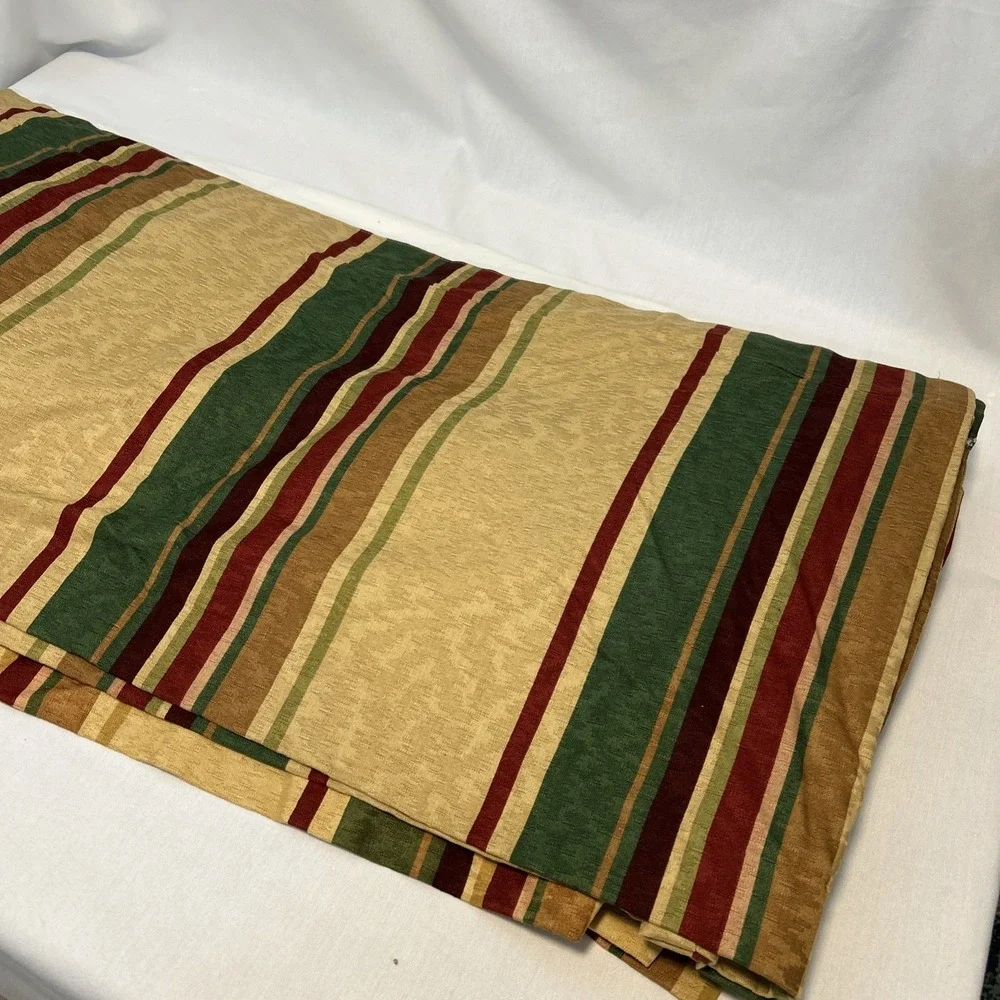 Custom Made Queen Bedskirt and 4 Shams Gold Green Red Stripe Tassel Fringe 1399